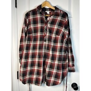HM Mama Maternity Plaid Tunic Shirt Red Black White Long Sleeve Large 0822718 0
